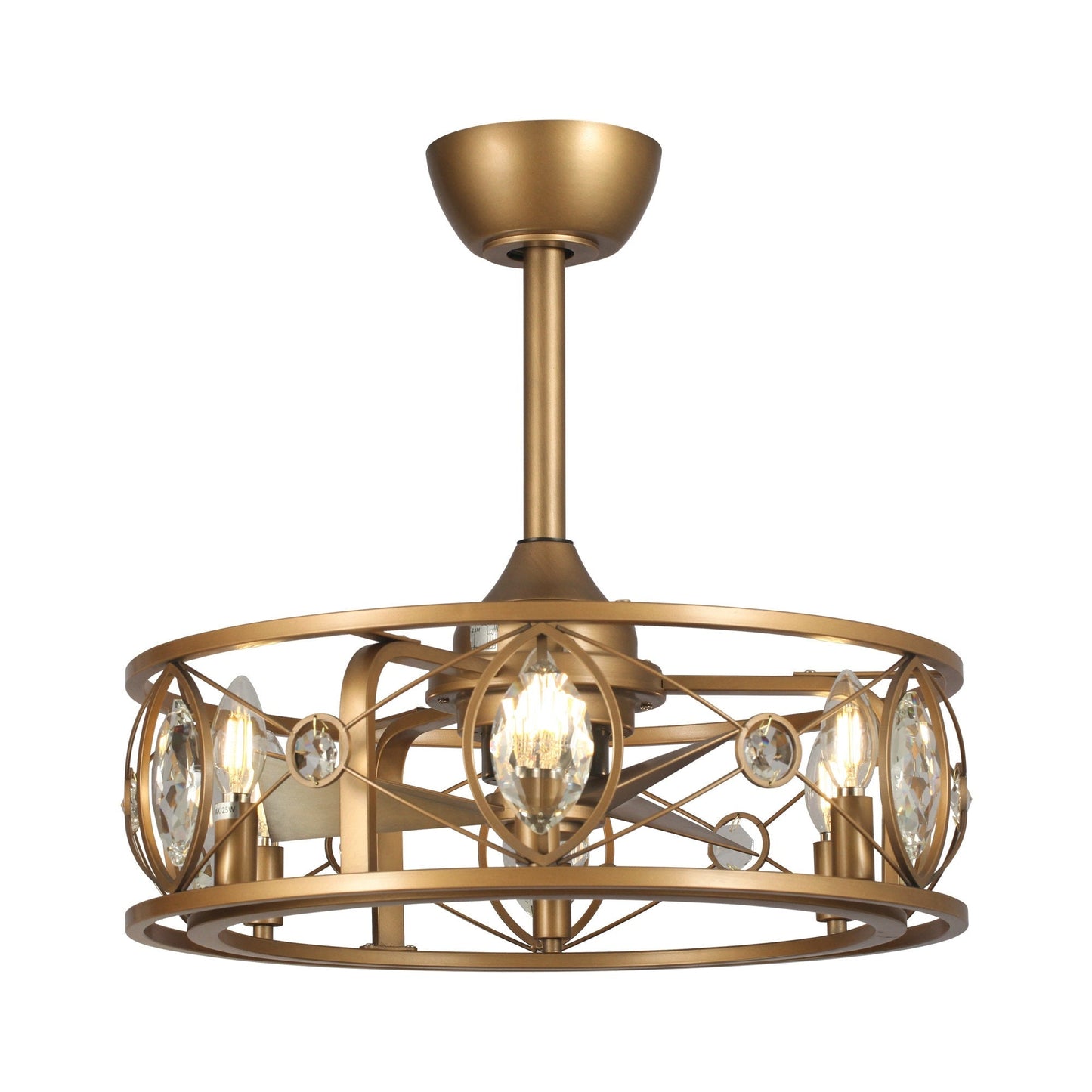 22 Modern Crystal Caged Ceiling Fan Chandelier with Remote