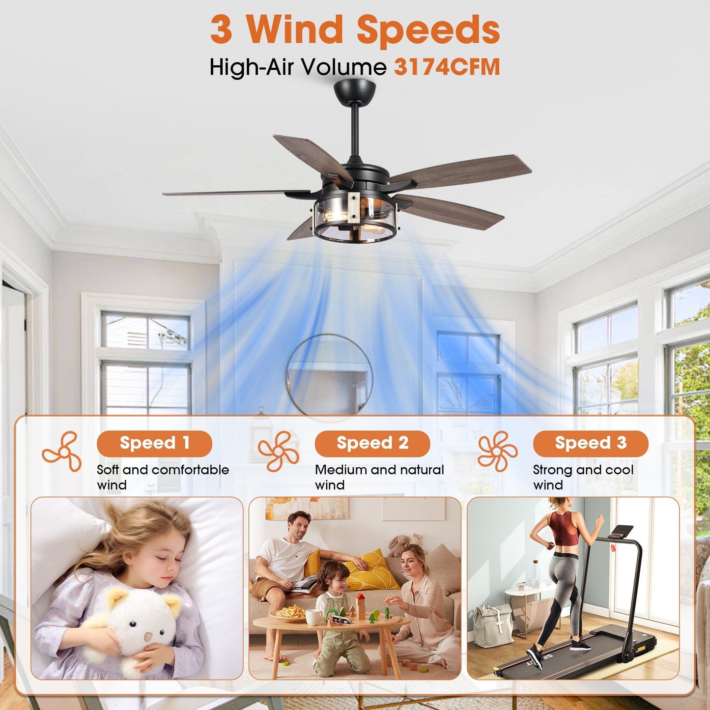 52 Rustic Black Wood 5-Blade Indoor Ceiling Fan with Remote