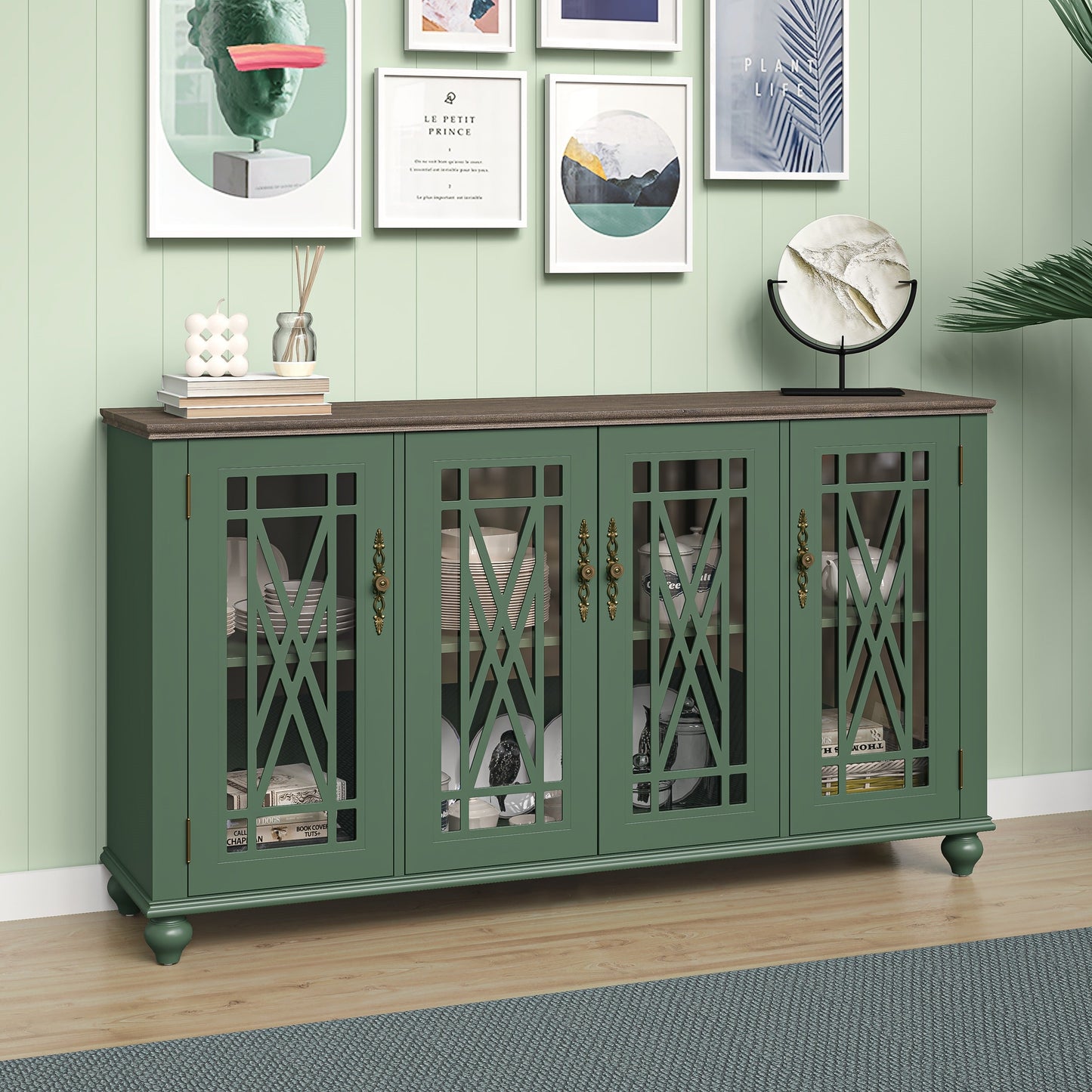 63 Vintage Style Wood Kitchen Accent Buffet Sideboard Cabinet - 63 in Width