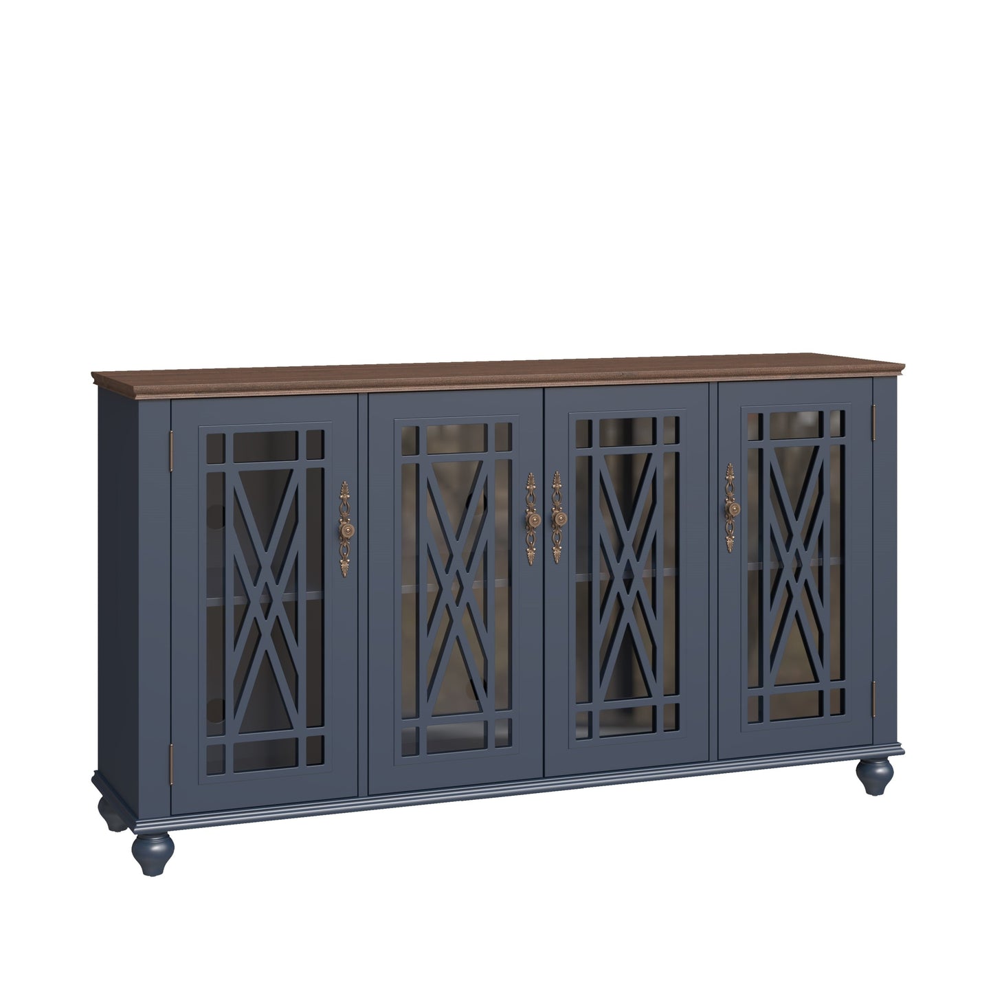 63 Vintage Style Wood Kitchen Accent Buffet Sideboard Cabinet - 63 in Width