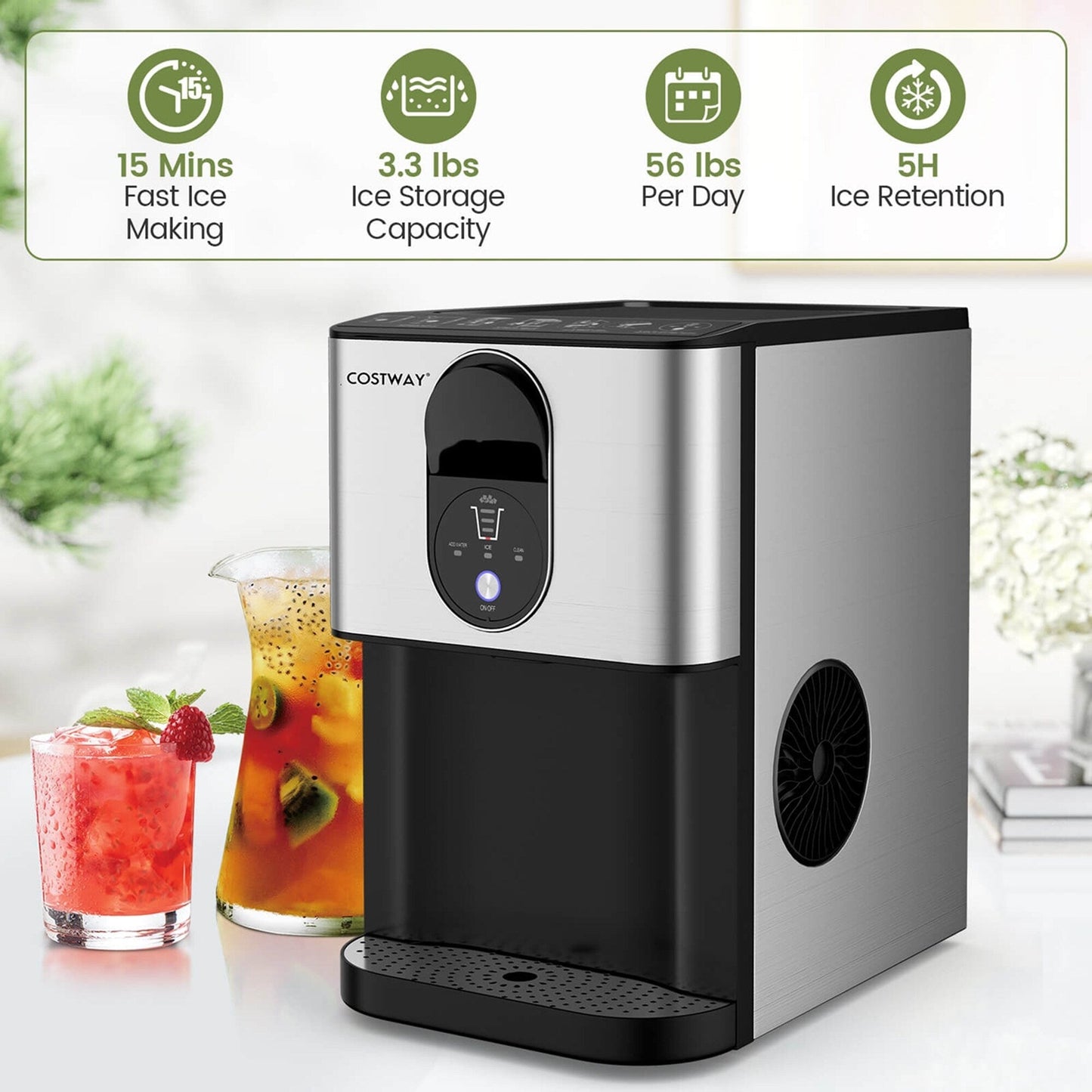 Costway 56 lbs/24 H Pepple Chewable Countertop Ice Maker with - See Details