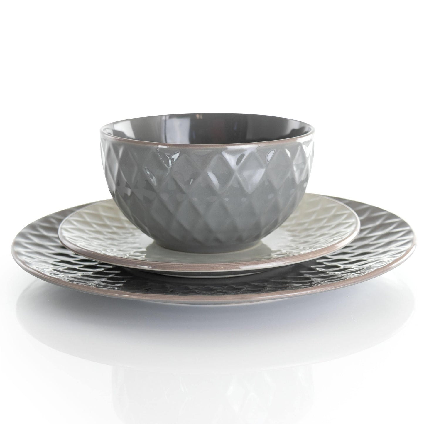 Elama Tahitian Diamond 16 Piece Stoneware Dinnerware Set in Slate