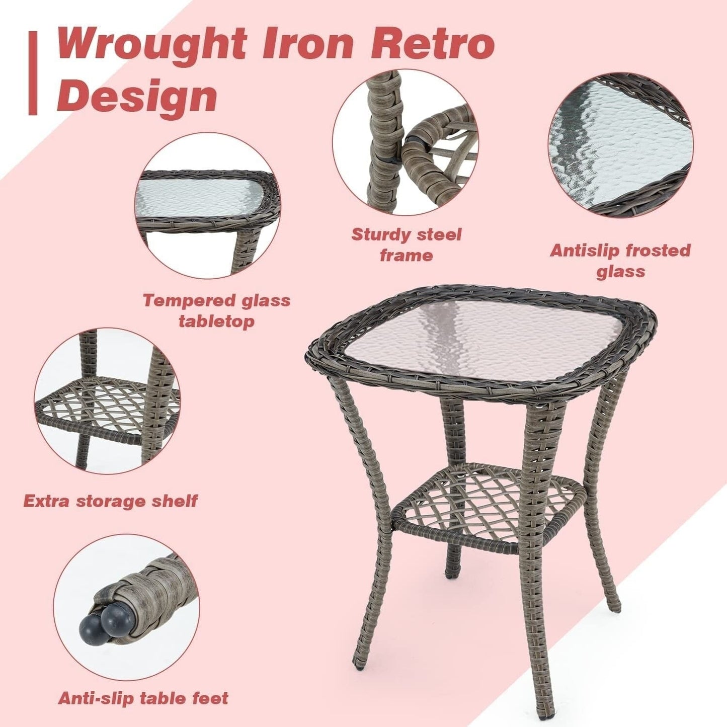 Erommy Outdoor 360° Swivel Rocking Patio Chairs Set with Thickened Cushions, Tempered Glass Coffee Table for Backyard, Garden