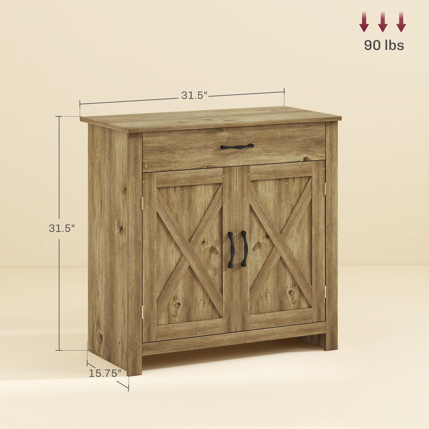 HOMCOM 32 Farmhouse Barn Door Style Sideboard Cabinet,Buffet Storage Cabinet Coffee Bar for Living Room or Entryway