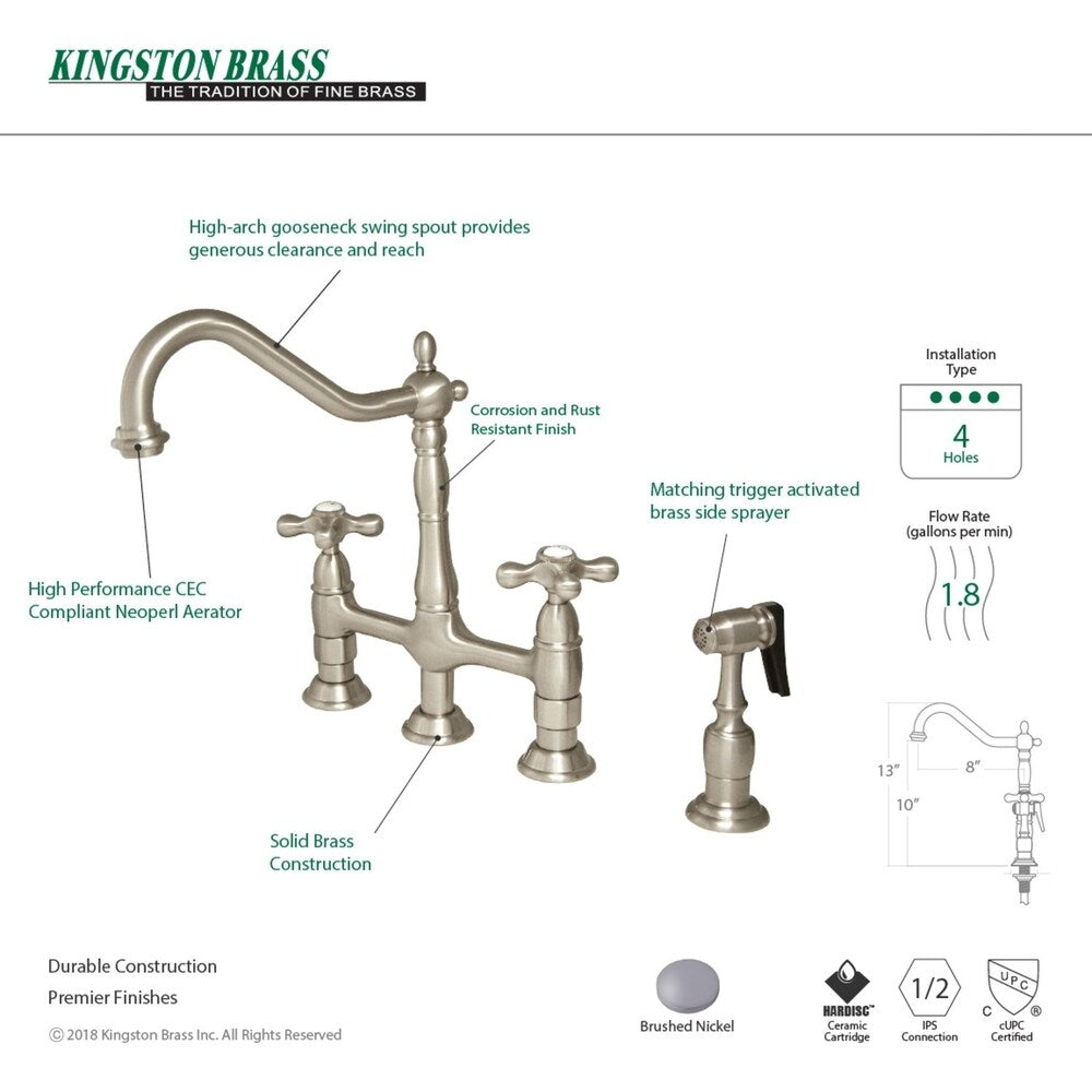 Robinet de cuisine Kingston Brass Heritage Bridge avec douchette en laiton