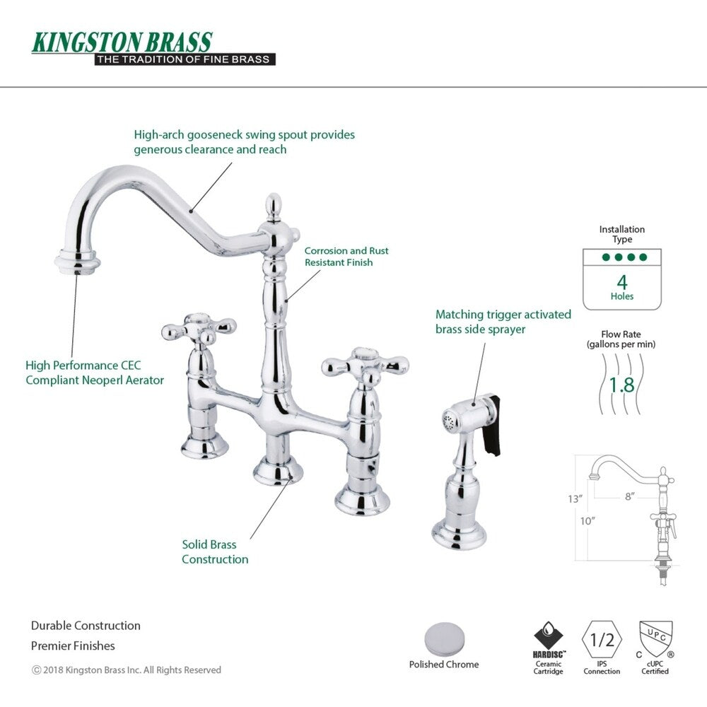 Robinet de cuisine Kingston Brass Heritage Bridge avec douchette en laiton