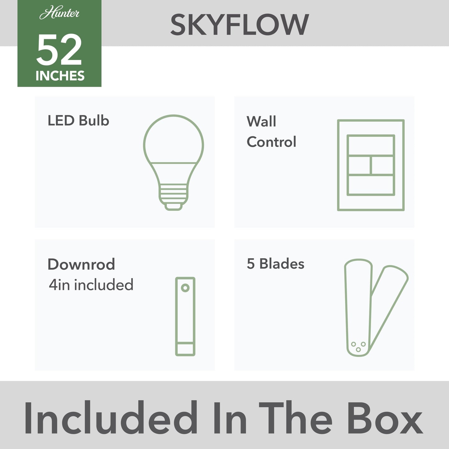 Hunter 52 Skyflow Outdoor Ceiling Fan w/ LED Light Kit, Wall Control - Coastal Modern Contemporary - WeatherMax - WET-RATED!