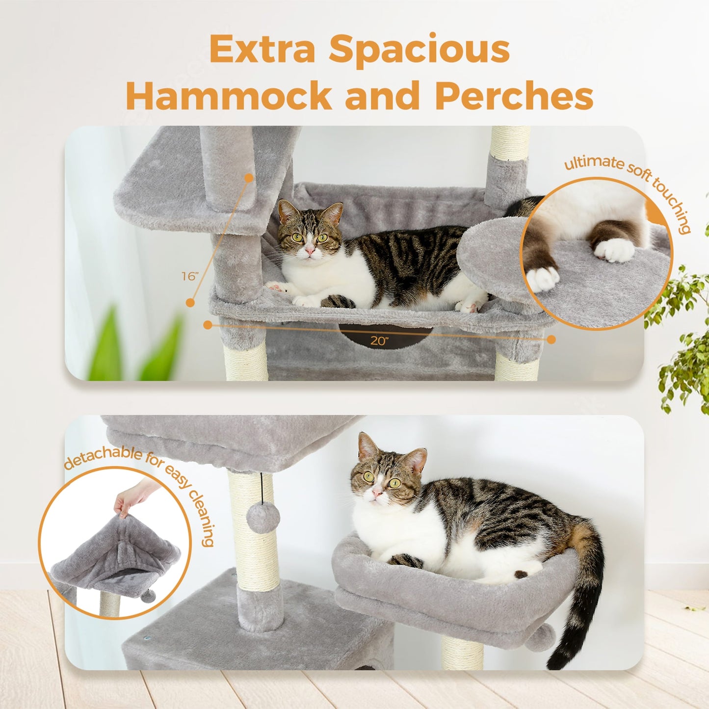 Grande tour pour chat avec griffoirs et coussins, 2 perchoirs rembourrés, double niche et panier