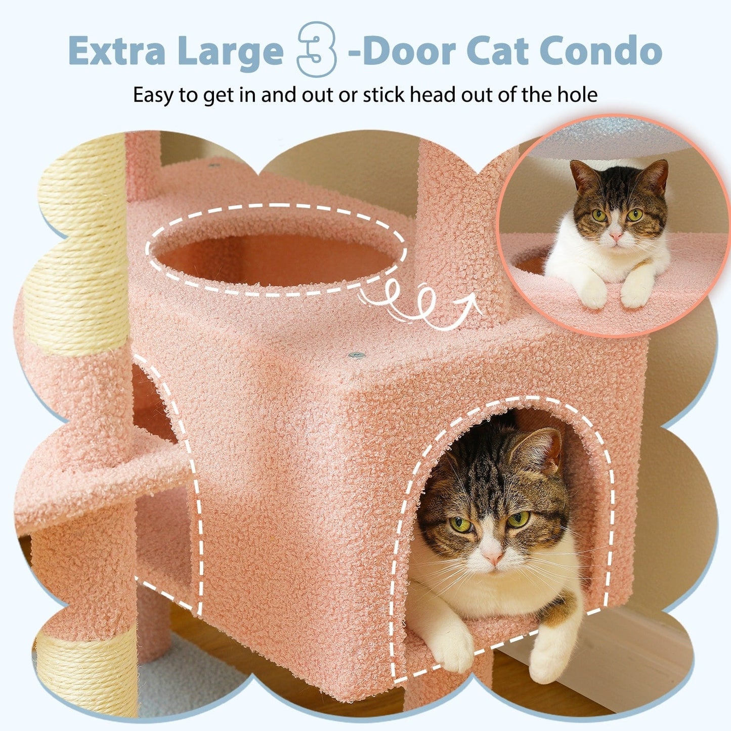 Grande tour pour chat avec griffoirs et coussins, 2 perchoirs rembourrés, double niche et panier