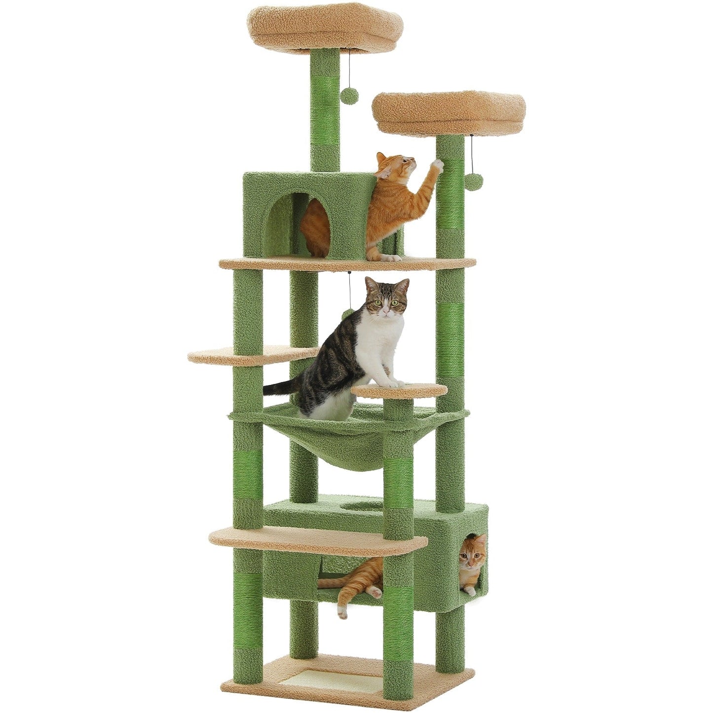 Grande tour pour chat avec griffoirs et coussins, 2 perchoirs rembourrés, double niche et panier