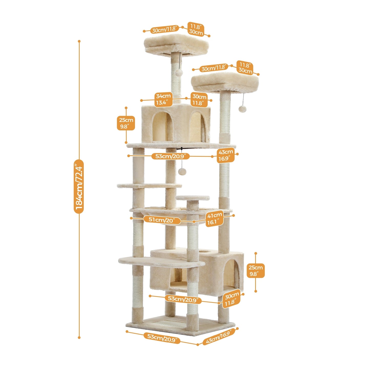 Grande tour pour chat avec griffoirs et coussins, 2 perchoirs rembourrés, double niche et panier