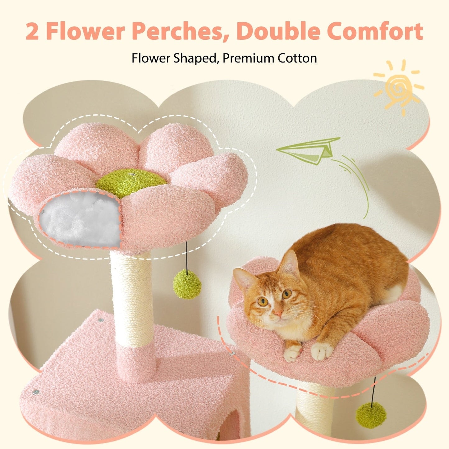 Grande tour pour chat avec griffoirs et coussins, 2 perchoirs rembourrés, double niche et panier