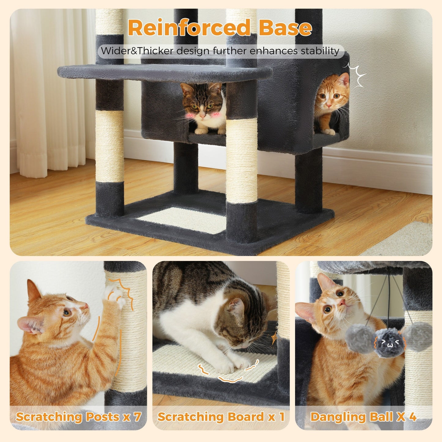Grande tour pour chat avec griffoirs et coussins, 2 perchoirs rembourrés, double niche et panier