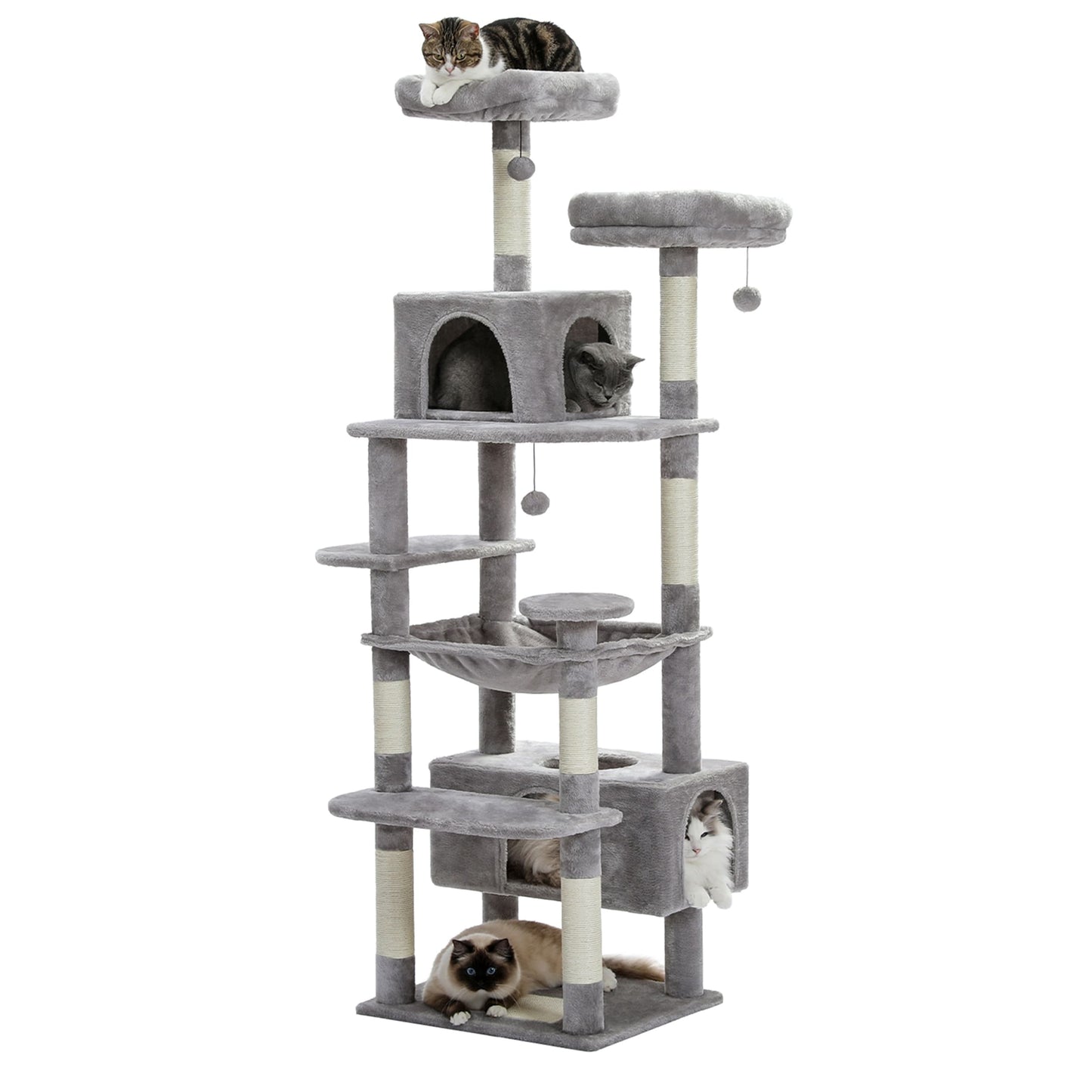 Grande tour pour chat avec griffoirs et coussins, 2 perchoirs rembourrés, double niche et panier