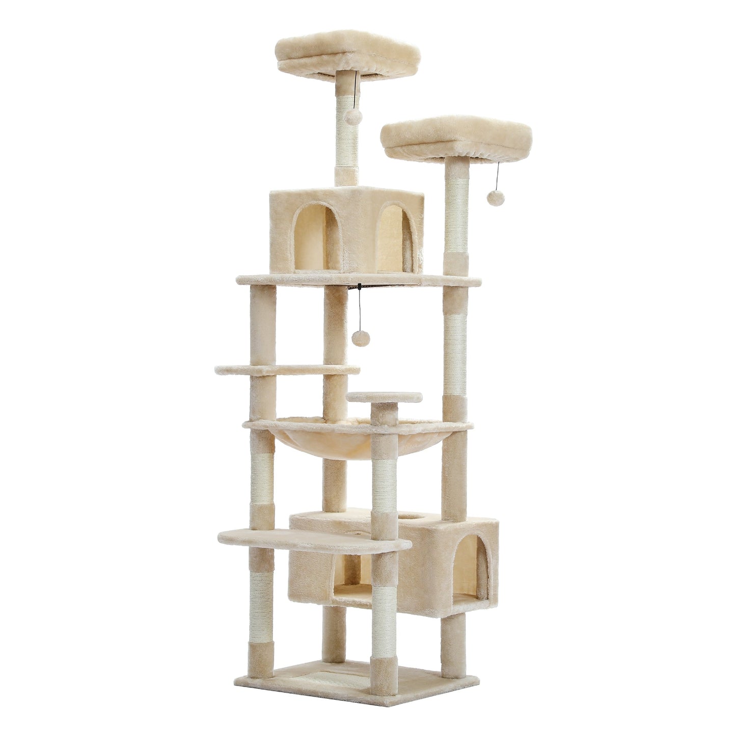 Grande tour pour chat avec griffoirs et coussins, 2 perchoirs rembourrés, double niche et panier