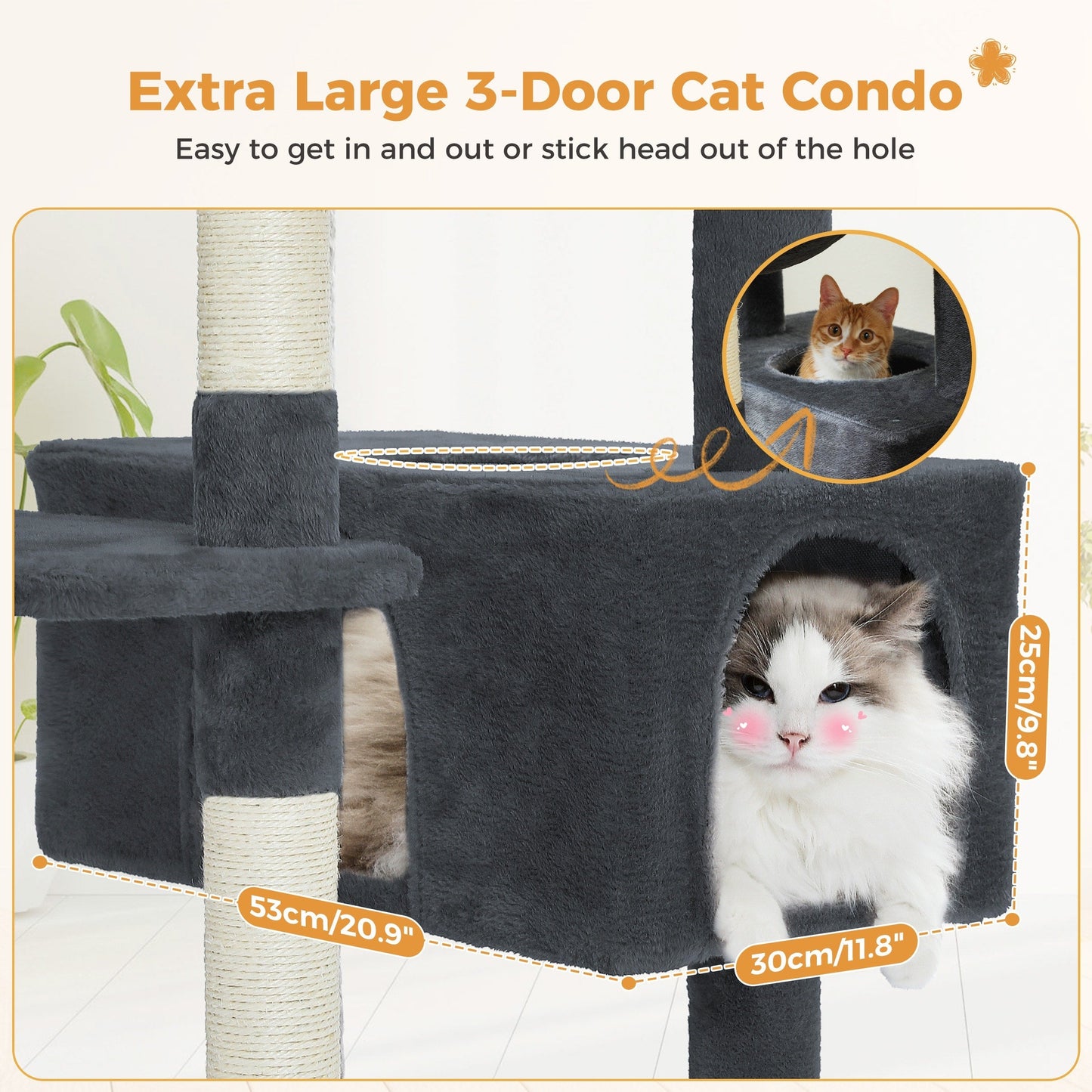 Grande tour pour chat avec griffoirs et coussins, 2 perchoirs rembourrés, double niche et panier