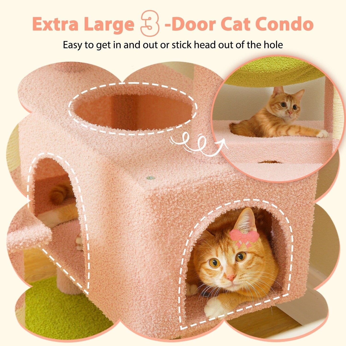 Grande tour pour chat avec griffoirs et coussins, 2 perchoirs rembourrés, double niche et panier