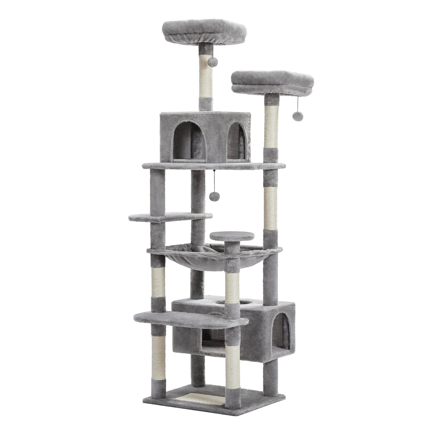 Grande tour pour chat avec griffoirs et coussins, 2 perchoirs rembourrés, double niche et panier