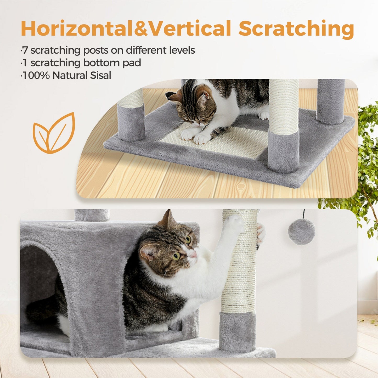 Grande tour pour chat avec griffoirs et coussins, 2 perchoirs rembourrés, double niche et panier