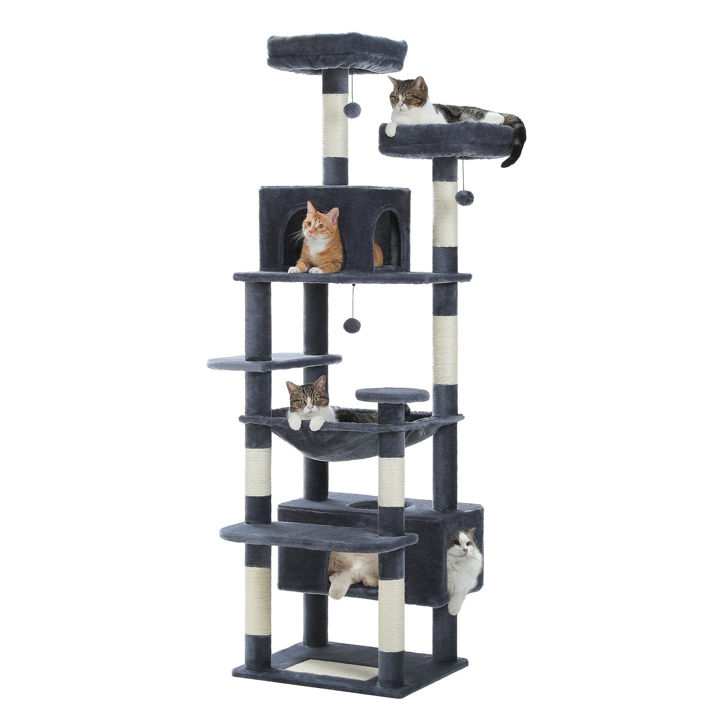 Grande tour pour chat avec griffoirs et coussins, 2 perchoirs rembourrés, double niche et panier