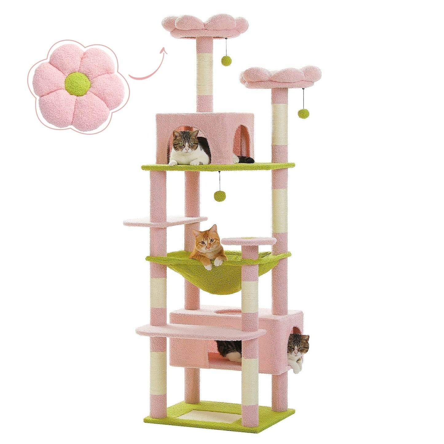 Grande tour pour chat avec griffoirs et coussins, 2 perchoirs rembourrés, double niche et panier