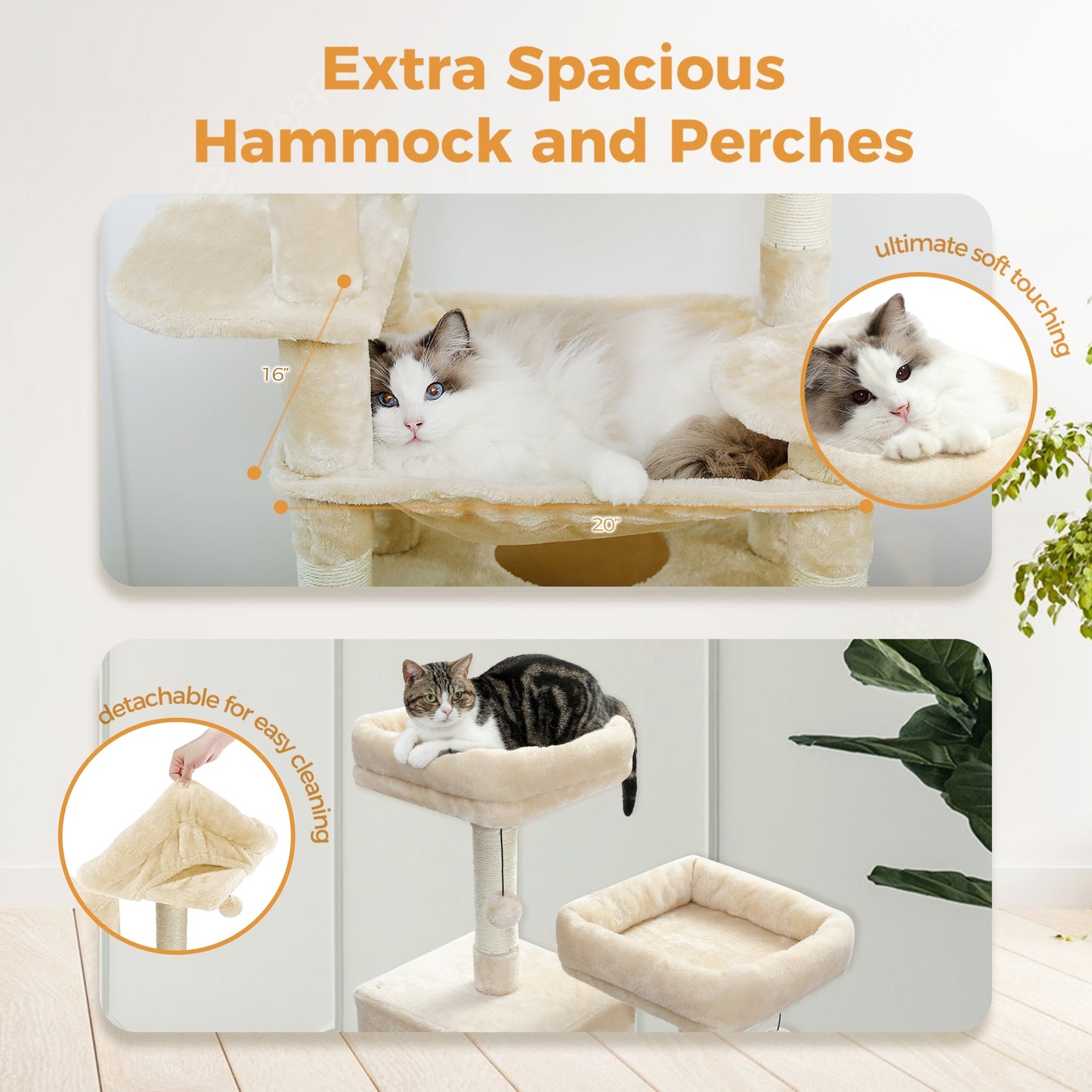 Grande tour pour chat avec griffoirs et coussins, 2 perchoirs rembourrés, double niche et panier
