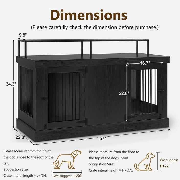 Meuble TV pour cage à chien Mcombo, grand format, niche en bois avec doubles portes, modèle 1861