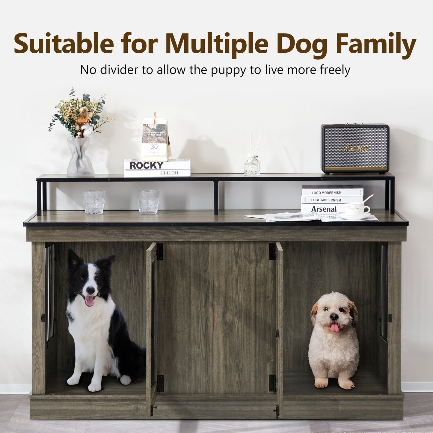 Meuble TV pour cage à chien Mcombo, grand format, niche en bois avec doubles portes, modèle 1861
