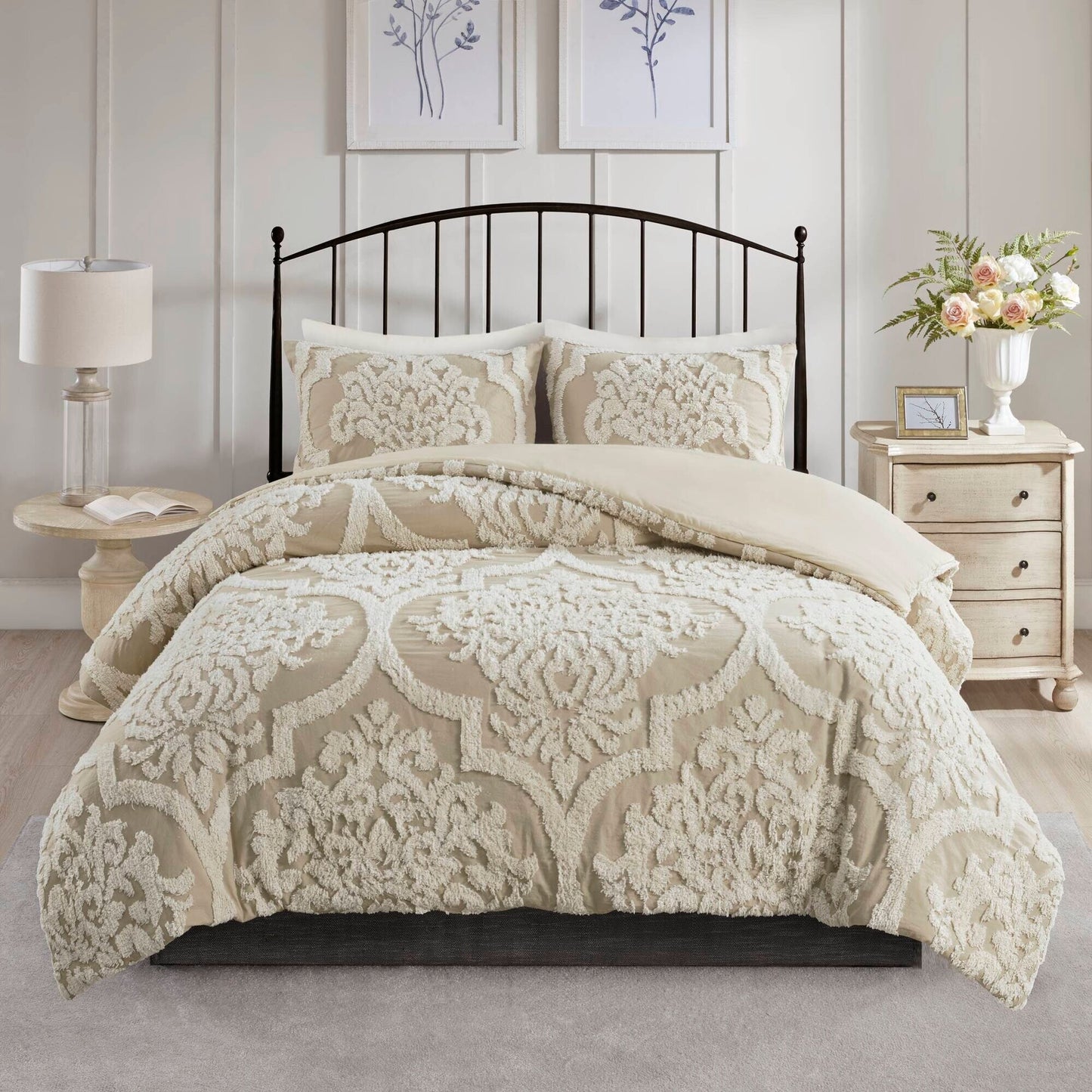 Parure de couette Madison Park Aeriela en coton chenille touffeté damassé