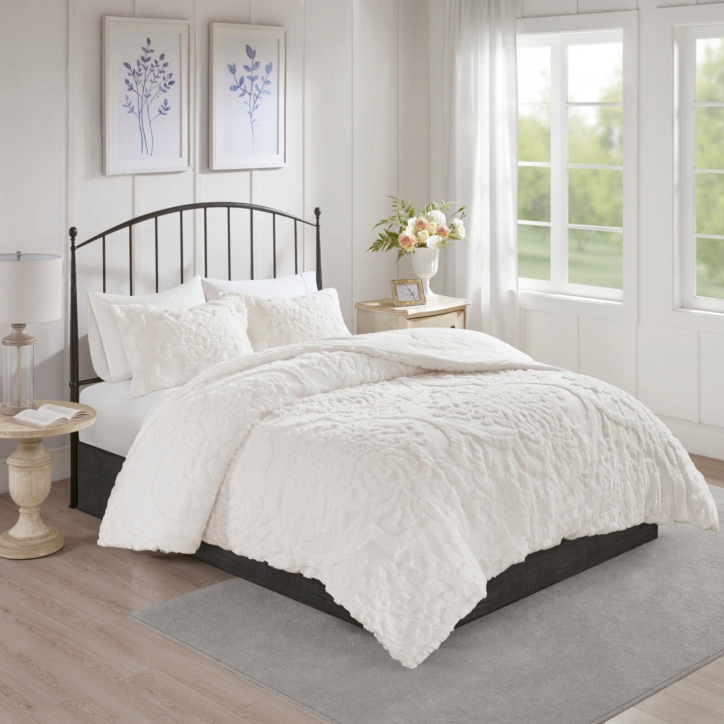 Parure de couette Madison Park Aeriela en coton chenille touffeté damassé