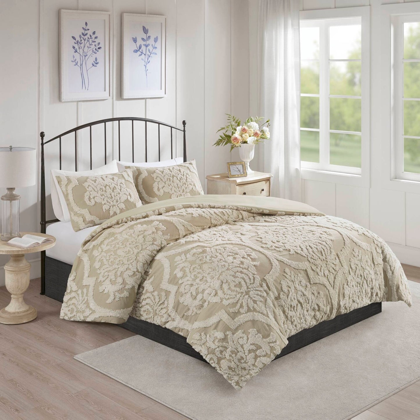 Parure de couette Madison Park Aeriela en coton chenille touffeté damassé