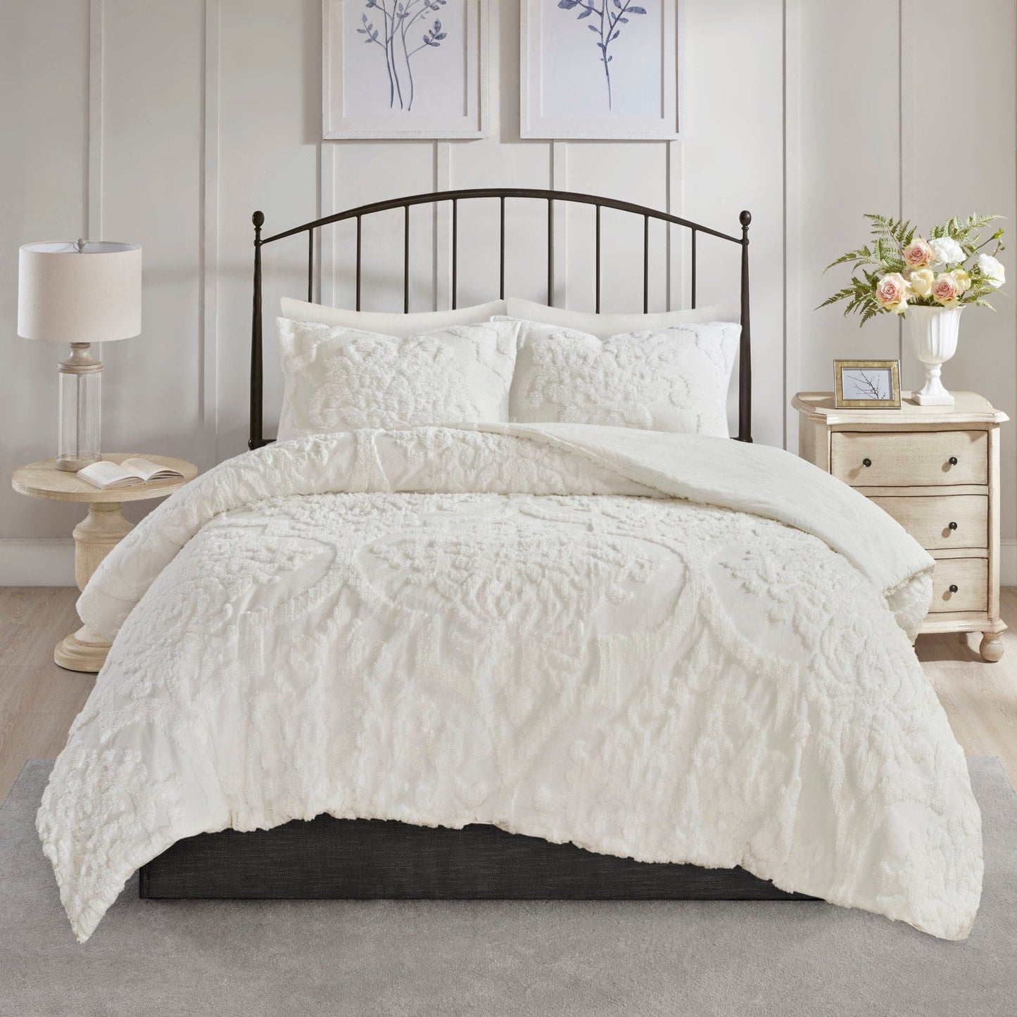 Parure de couette Madison Park Aeriela en coton chenille touffeté damassé