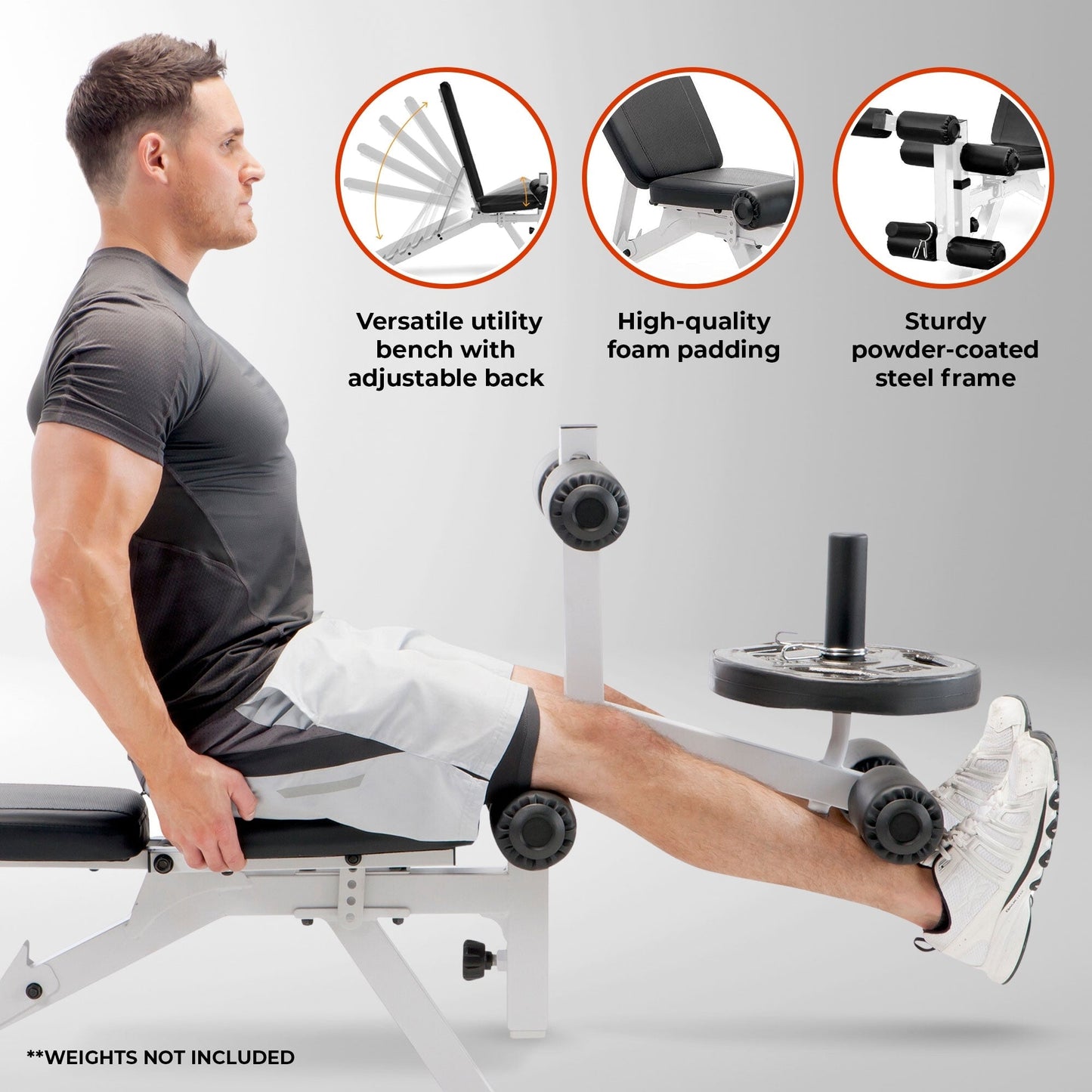 Banc de musculation réglable et polyvalent Marcy en acier avec revêtement en poudre, blanc - 65 x 23 x 46,5 pouces