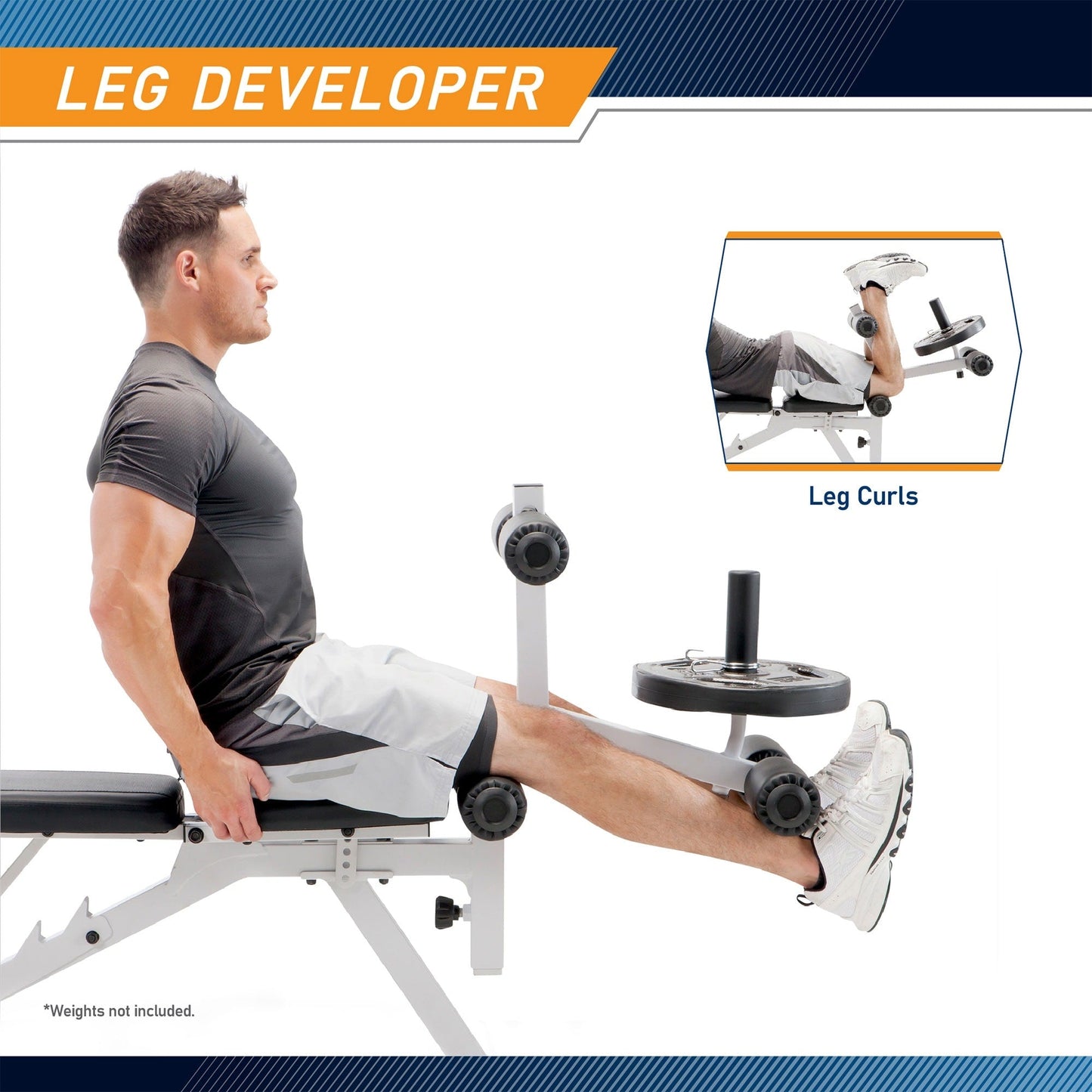 Banc de musculation réglable et polyvalent Marcy en acier avec revêtement en poudre, blanc - 65 x 23 x 46,5 pouces