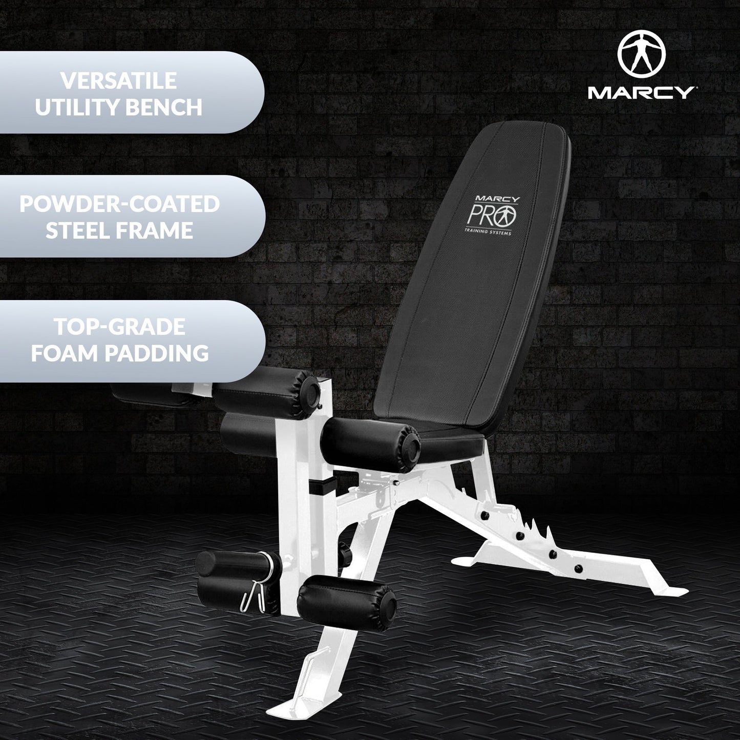 Banc de musculation réglable et polyvalent Marcy en acier avec revêtement en poudre, blanc - 65 x 23 x 46,5 pouces