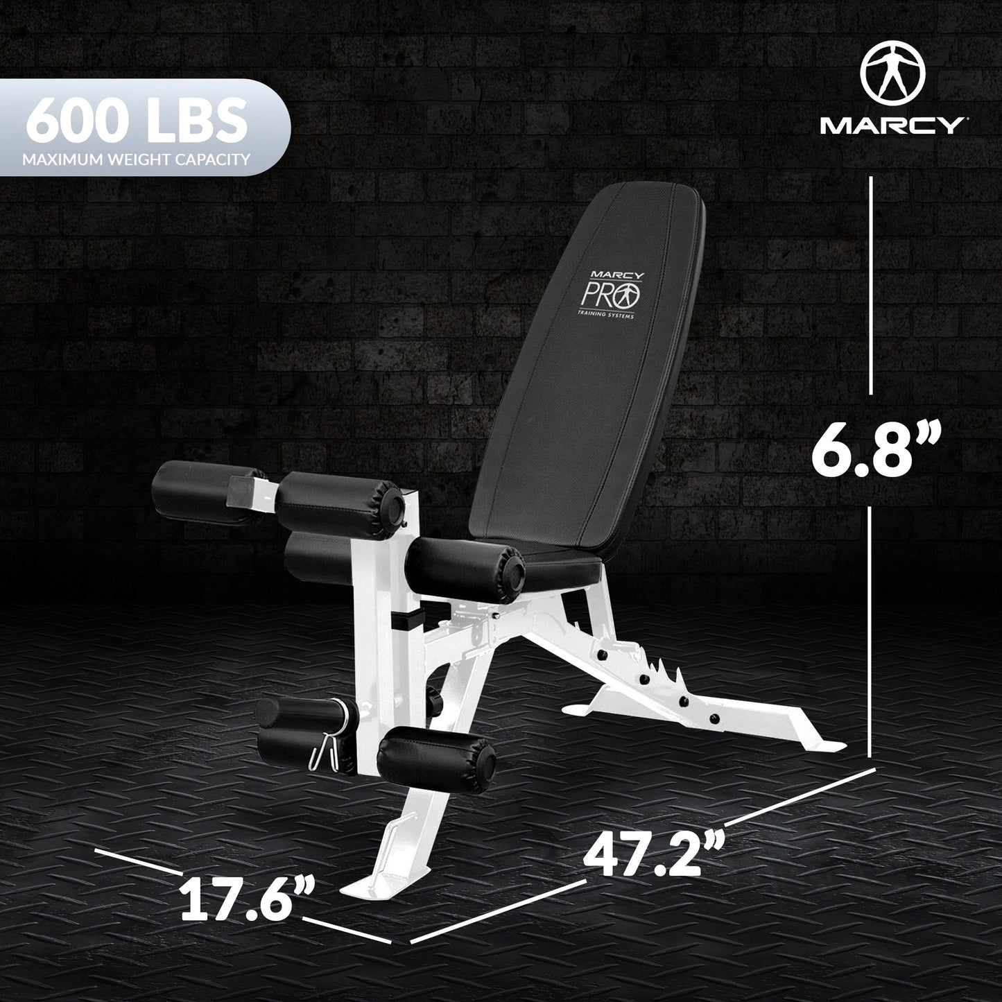 Banc de musculation réglable et polyvalent Marcy en acier avec revêtement en poudre, blanc - 65 x 23 x 46,5 pouces