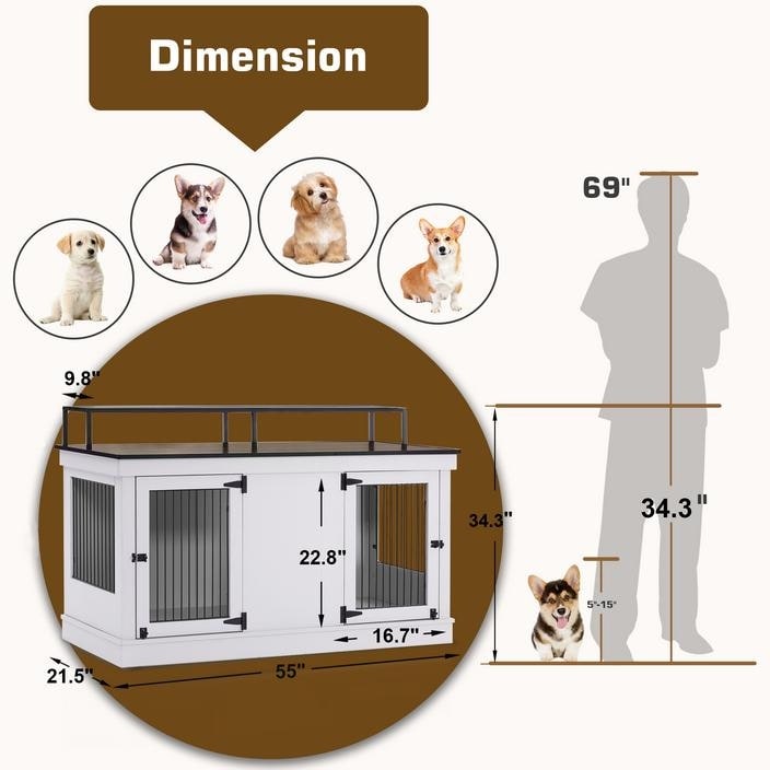 Meuble TV pour cage à chien Mcombo, grand format, niche en bois avec doubles portes, modèle 1861