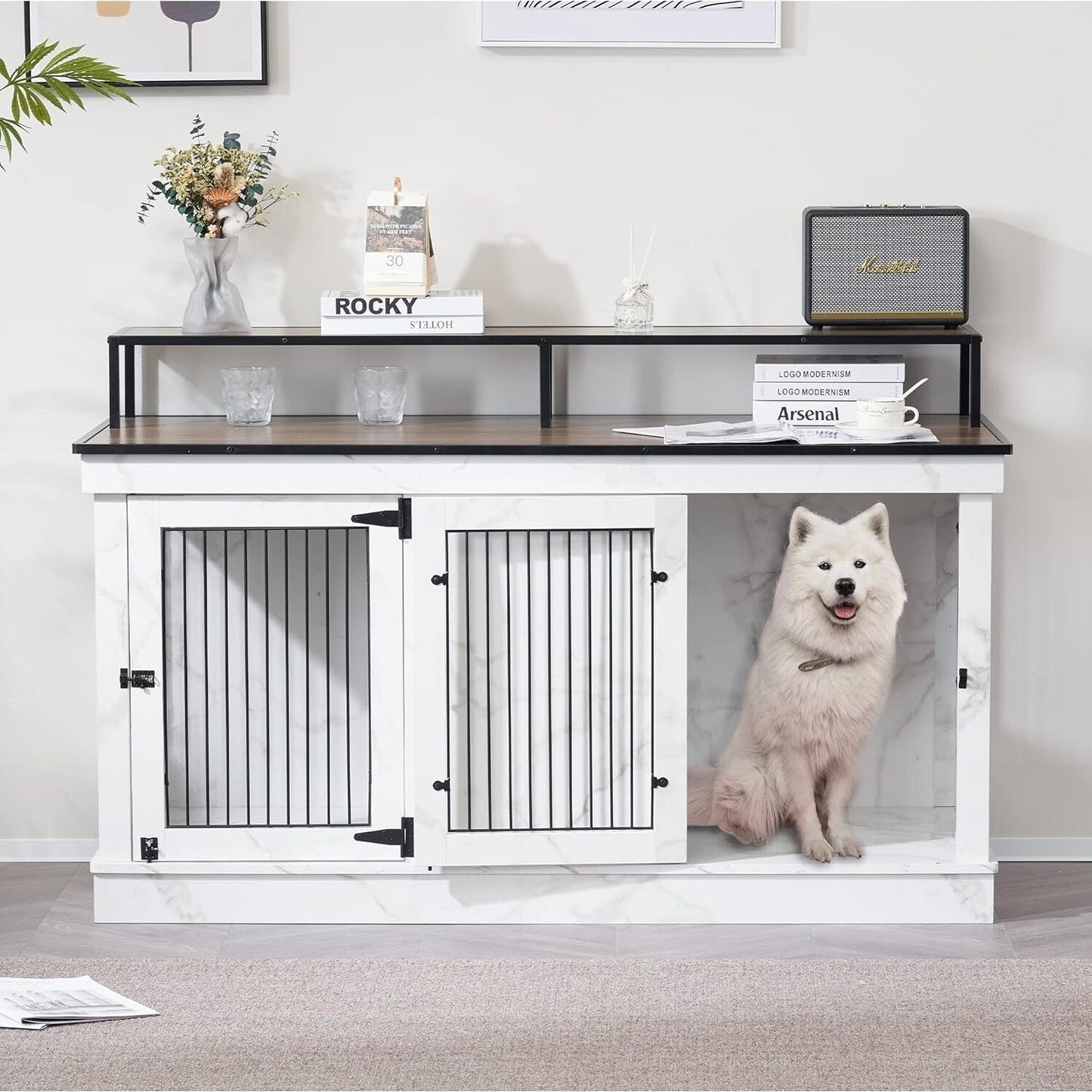 Meuble TV pour cage à chien Mcombo, grand format, niche en bois avec doubles portes, modèle 1861