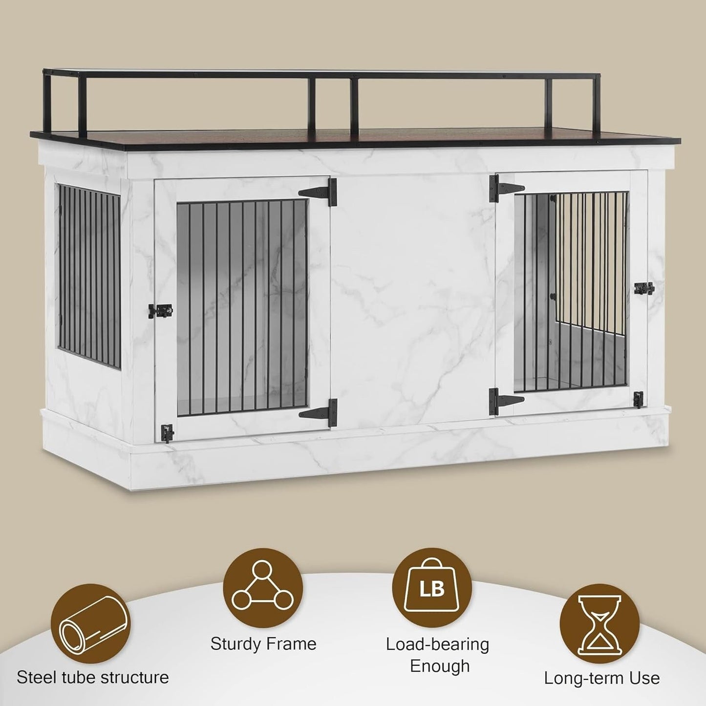 Meuble TV pour cage à chien Mcombo, grand format, niche en bois avec doubles portes, modèle 1861