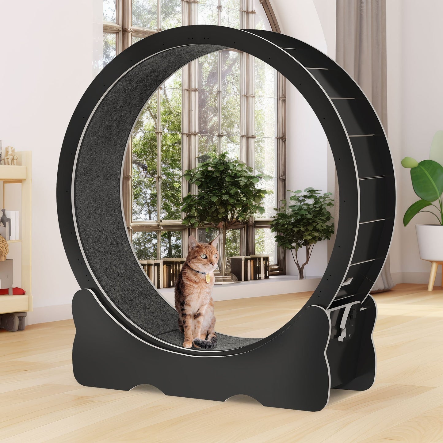 Moasis 43,3 pouces Grand tapis de course en bois pour chat avec roue d'exercice et piste recouverte de moquette