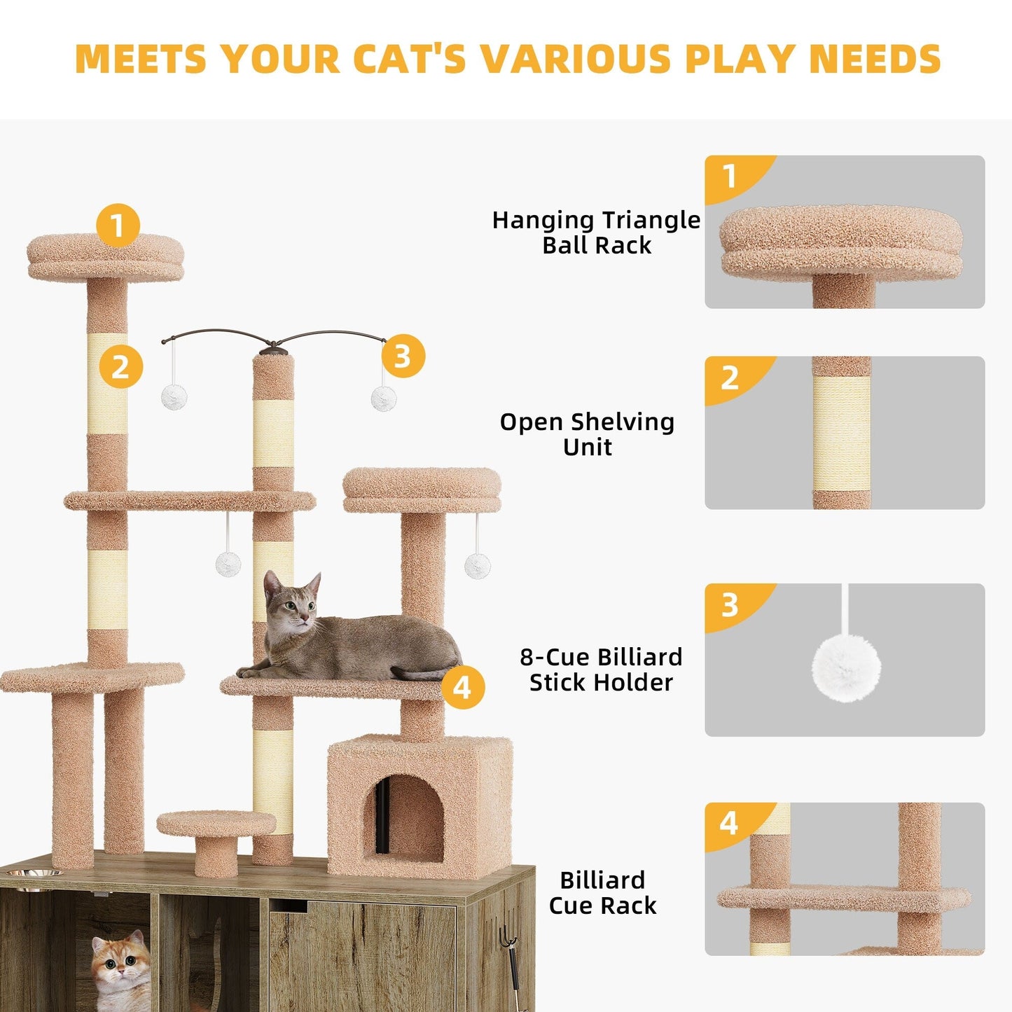 Enceinte double pour litière pour chat Moasis avec griffoir et arbre à chat