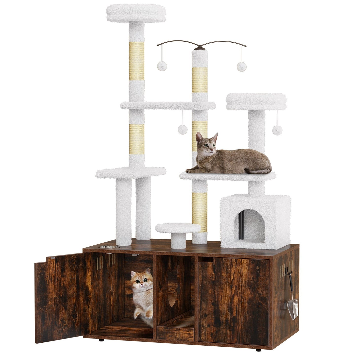 Enceinte double pour litière pour chat Moasis avec griffoir et arbre à chat