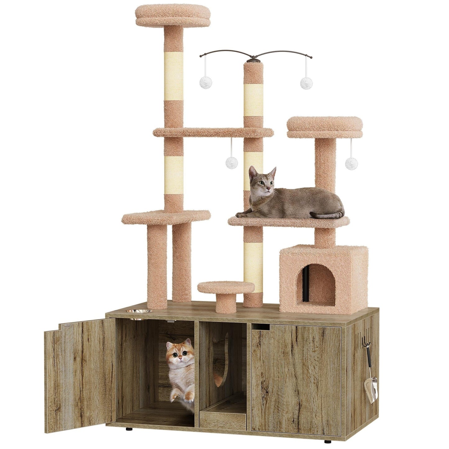 Enceinte double pour litière pour chat Moasis avec griffoir et arbre à chat