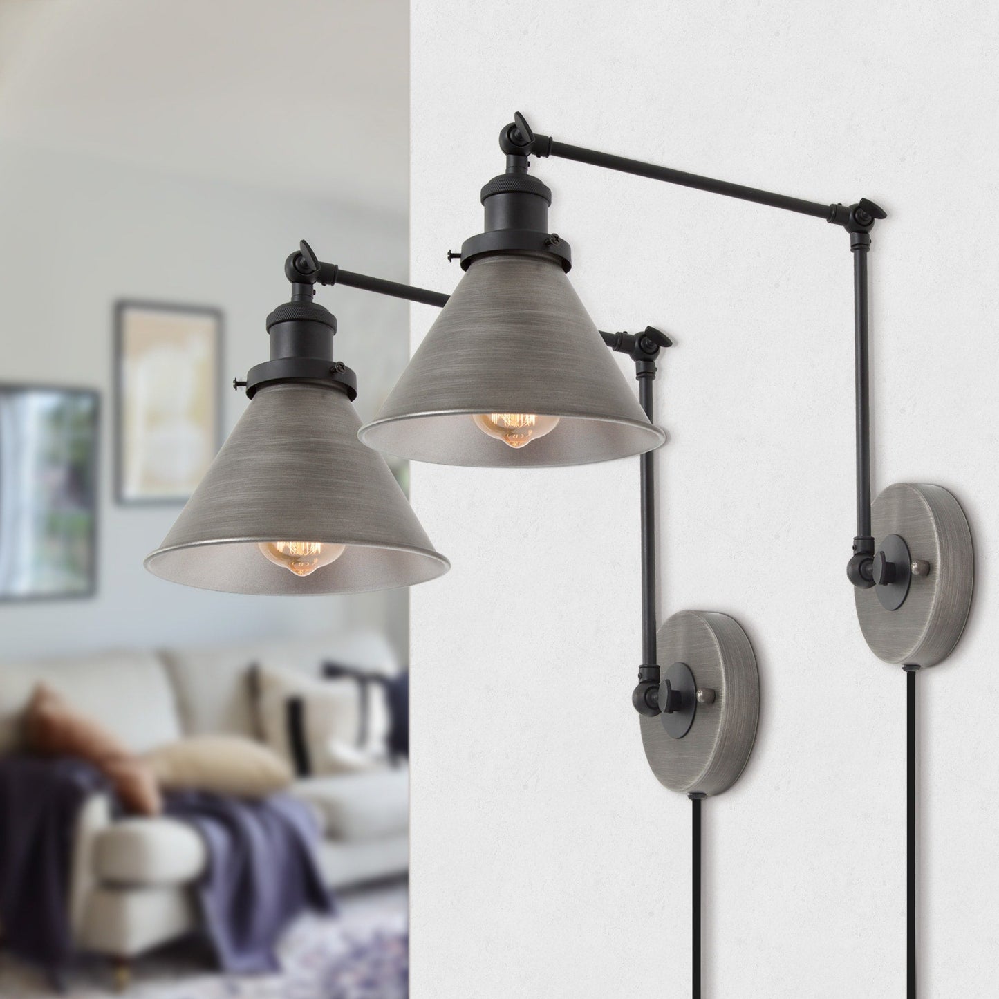 Lot de 2 appliques murales modernes à bras pivotant réglables et câblées