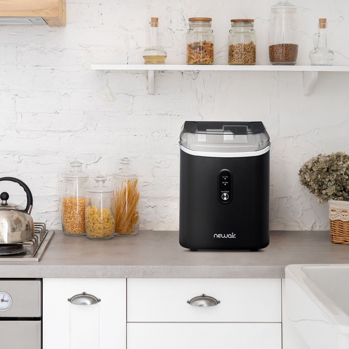Newair 26 lbs. Countertop Nugget Ice Maker in Matte Black, Ice Viewing Window, Self-Cleaning Button, Easy-Pour Waterspout