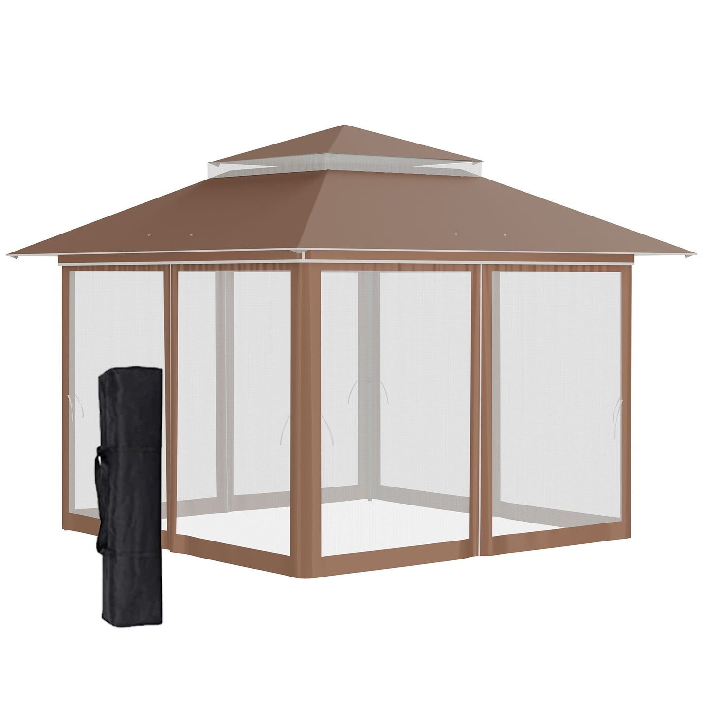 Outsunny 12' x 12' Pop Up Canopy Sun Shade Tente instantanée pliable avec filet latéral en maille, hauteur réglable sur 3 niveaux
