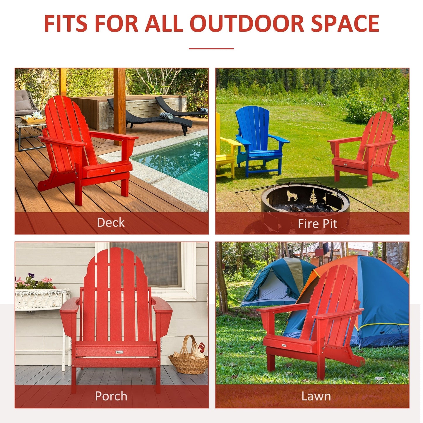 Chaise pliante Adirondack Outsunny, chaises de plage pliantes en plastique PEHD pour terrasse et jardin