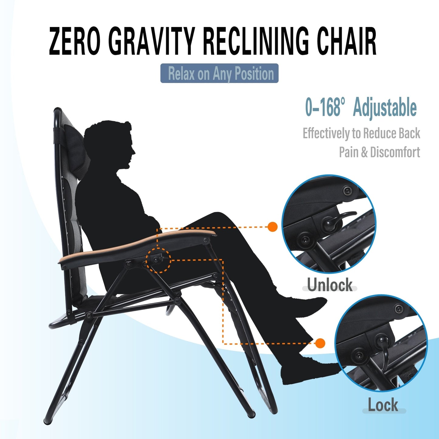 Fauteuil de salon surdimensionné XL rembourré à gravité zéro, accoudoirs larges, inclinable et réglable avec porte-gobelet - N/A