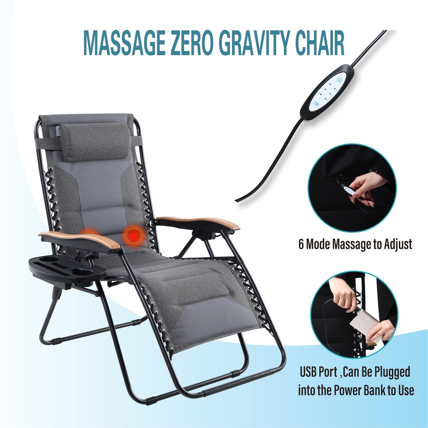 Fauteuil de salon surdimensionné XL rembourré à gravité zéro, accoudoirs larges, inclinable et réglable avec porte-gobelet - N/A