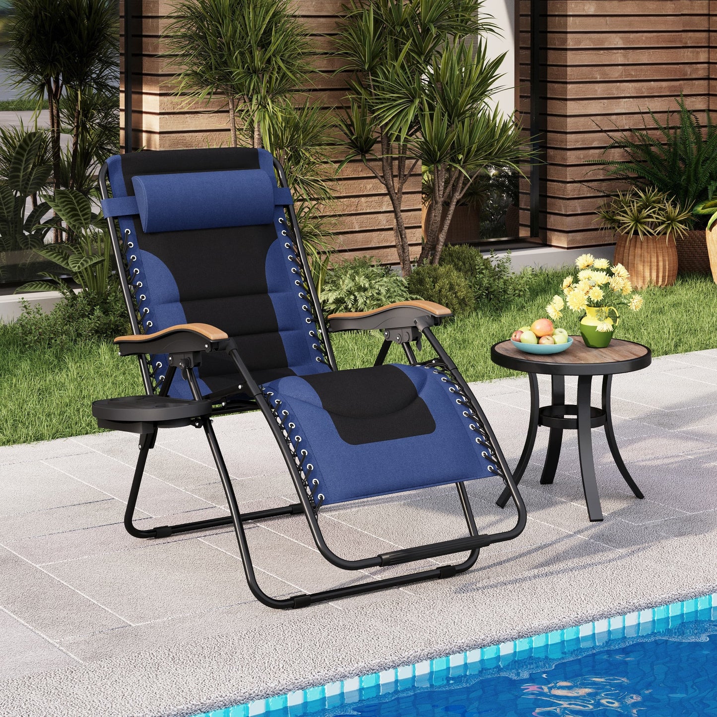 Fauteuil de salon surdimensionné XL rembourré à gravité zéro, accoudoirs larges, inclinable et réglable avec porte-gobelet - N/A